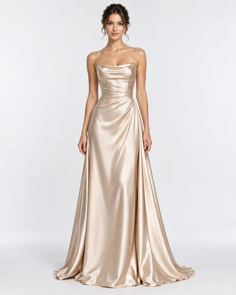 Input portrait of the maiden in a champagne satin dress